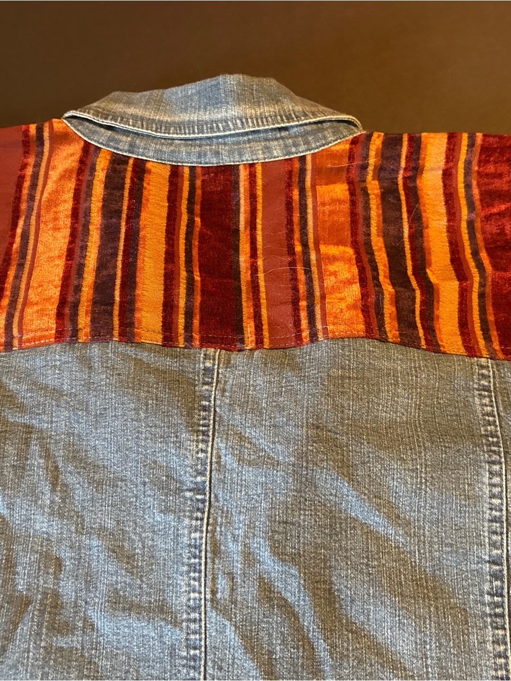 Denim & Co. 3X Denim Jacket Striped Velvet Chenille Yoke Stretch Boho Western - Picture 4 of 4
